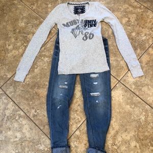 Victoria Secret PINK Gray Thermal Henley Shirt